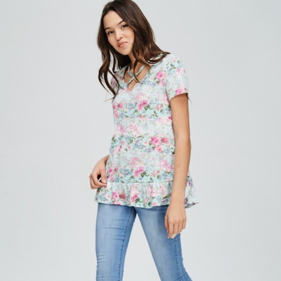 NWT Mint Floral Ruffle Top - Picture 5 of 5